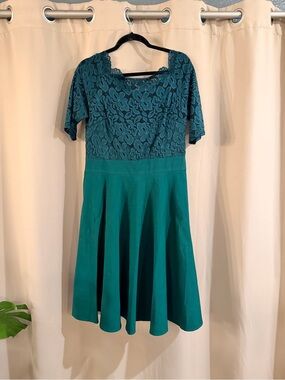 Miss May Green  Lace Fit-and-Flare Dress